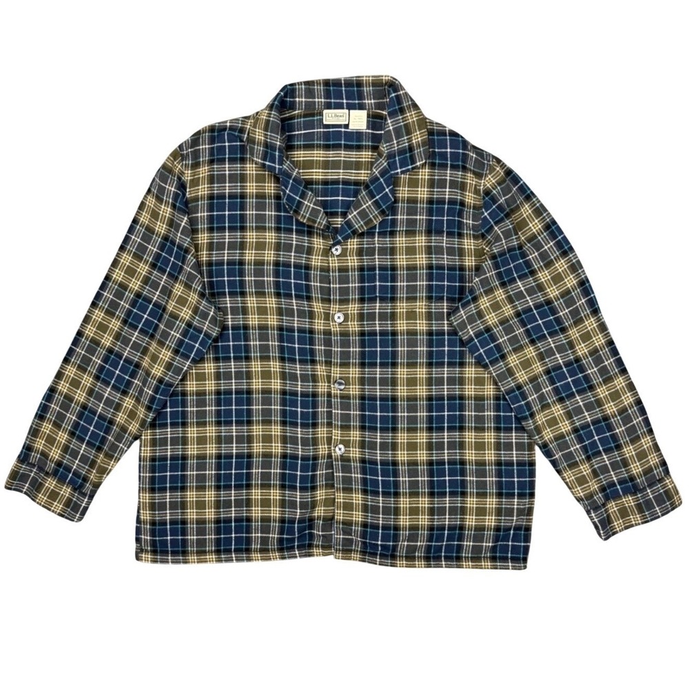 LL Bean Men's XL Reg Flannel Pajama Shirt Plaid Long Sleeve Button Up Cotton